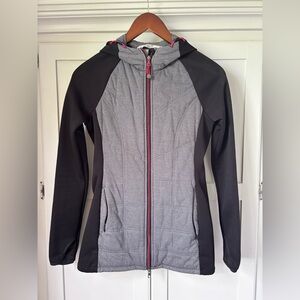 Athleta Women's Black and Gray Hooded Jacket XS